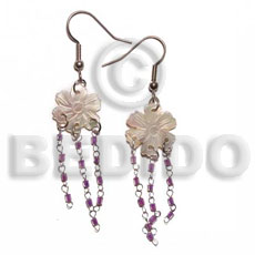 Dangling 15mm grooved hammershell flower Shell Earrings