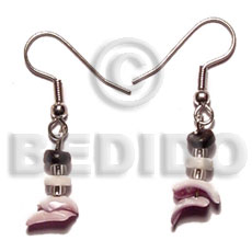 dangling white rose/white clam - Shell Earrings