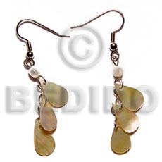 Dangling 15mmx8mm triple teardrop mop Shell Earrings