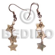 hand made Dangling 10mm triple star hammershell Shell Earrings