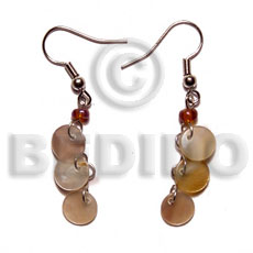 Dangling triple 10mm round brownlip Shell Earrings