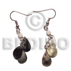 hand made Dangling 15mmx8mm triple teardrop blacklip Shell Earrings