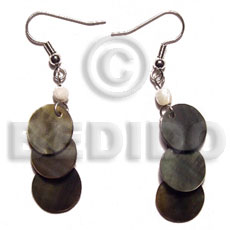hand made Dangling triple 10mm round blacklip Shell Earrings
