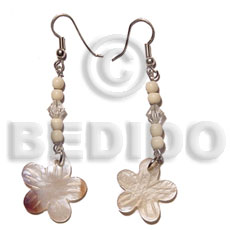 dangling 20mm hammershell flower  bone beads/acrylic crystals - Shell Earrings