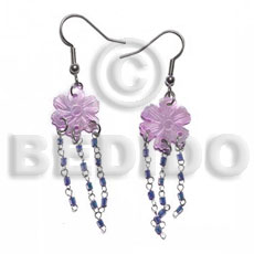 hand made Dangling 15mm grooved pastel pink Shell Earrings