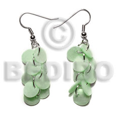 hand made Dangling multiple pastel green round Shell Earrings