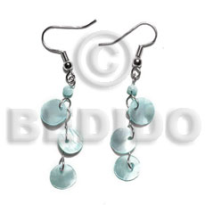 Dangling triple 10mm aqua blue Shell Earrings