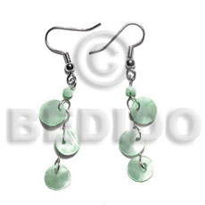 hand made Dangling triple 10mm pastel green Shell Earrings