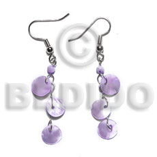 hand made Dangling triple 10mm lilac round Shell Earrings