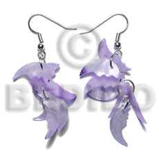 hand made Dangling 17mmx8mm lilac hammershell 7pcs. Shell Earrings