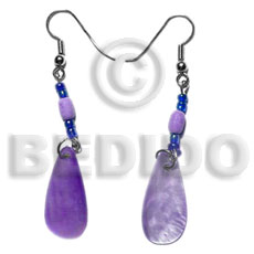 hand made Dangling 25mmx10mm lilac hammershell teardrop Shell Earrings