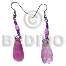 hand made Dangling 25mmx10mm lilac pastel pink Shell Earrings