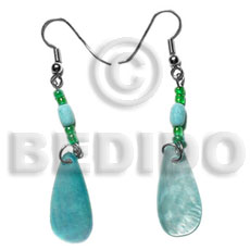 dangling 25mmx10mm lilac aqua blue hammershell teardrop  wood beads/acrylic crystals - Shell Earrings