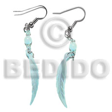 hand made Dangling 10x40mm aqua blue hammershell Shell Earrings