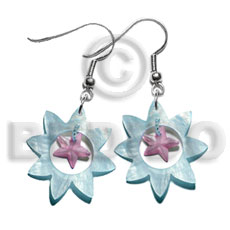 Dangling 40mm aqua blue sun Shell Earrings