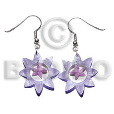 dangling 40mm lilac sun hammershell  15mm pastel pink hammershell star - Shell Earrings