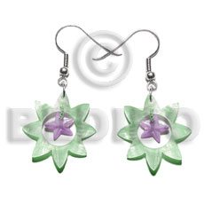 dangling 40mm pastel green sun hammershell  15mm pastel pink hammershell star - Shell Earrings