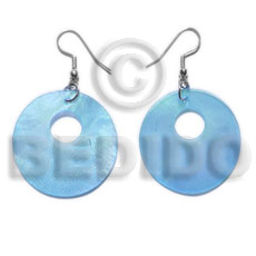 hand made Dangling 35mm aqua blue hammershell Shell Earrings