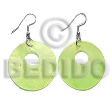 dangling 35mm yellow green hammershell  10mm hole - Shell Earrings