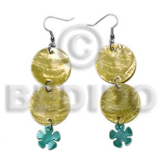 hand made Dangling double round 25mm golden Shell Earrings