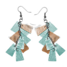 Dangling subdued blue brown 20mmx15mm capiz Shell Earrings