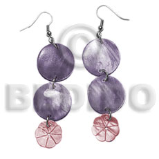 Dangling double round 20mm lavender Shell Earrings