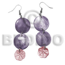 dangling double round 20mm lavender hammershell  12mm pink hammershell flower - Shell Earrings