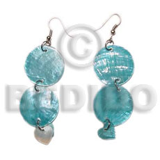 dangling double round 25mm aqua blue capiz shell  15mm natural & aqua blue heart capiz - Shell Earrings