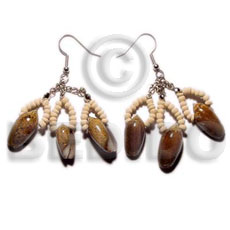 dangling olive shells  2-3mm coco Pokalet. bleach combination - Shell Earrings