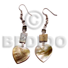 hand made Dangling 15mm brownlip heart Shell Earrings