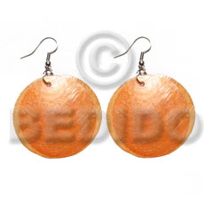 hand made Dangling double orange capiz round Shell Earrings