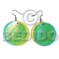 Dangling double aqua blue yelow Shell Earrings