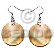 hand made Dangling 20mmx20mm round brownlip Shell Earrings