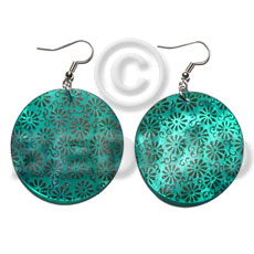 hand made Dangling 35mm round handpainted embossed hammershell Shell Earrings