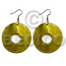 dangling 35mm ring  hammershell / golden yellow - Shell Earrings