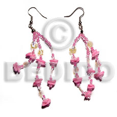 dangling white rose  multicolored sequins / pink - Shell Earrings