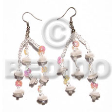 Dangling white rose multicolored Shell Earrings