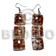 Dangling triple 15mmx15mm cowrie tiger Shell Earrings