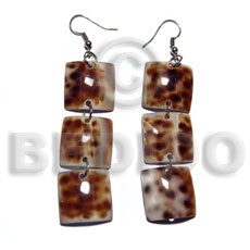 Dangling triple 15mmx15mm cowrie tiger Shell Earrings