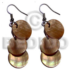 hand made Dangling 3pcs. round 15mm brownlip Shell Earrings