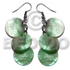 Dangling 3pcs. round 15mm mint Shell Earrings