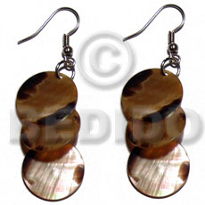 Dangling 3pcs. round 15mm brownlip Shell Earrings