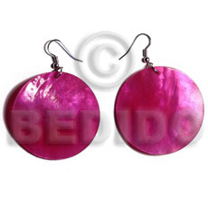 hand made Dangling 30mm fushia pink round Shell Earrings