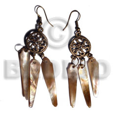 dangling 38mmx8mm brownlip sticks in antique oxidized metal - Shell Earrings