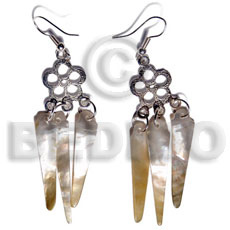 dangling 38mmx8mm MOP sticks in silver metal - Shell Earrings