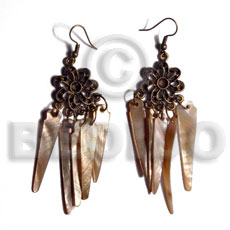 Dangling 40mmx8mm brownlip sticks Shell Earrings