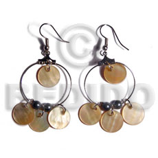 dangling 12mm round MOP in metal ring - Shell Earrings