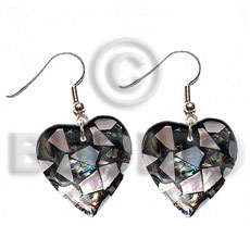 hand made Dangling heart 35mm laminated paua hammershell Shell Earrings