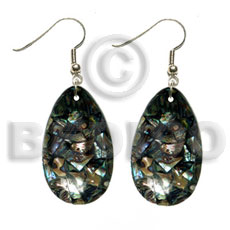 dangling teardrop 35mmx25mm laminated paua shells  black resin backing - Shell Earrings