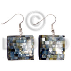 hand made Dangling square 30mm blacklip blocking Shell Earrings